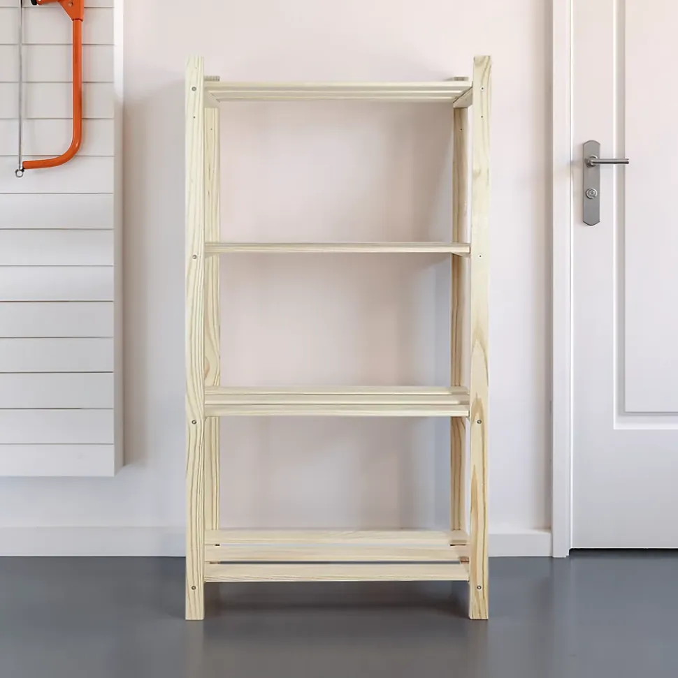 Étagère de garage en bois 4 tablettes L. 65 x H. 130 x P. 30 cm