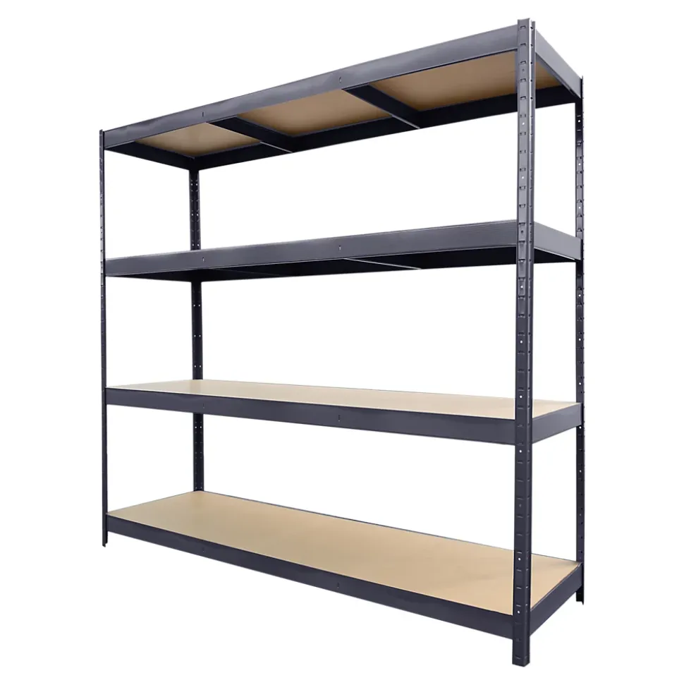 Étagère de garage en métal gris 4 plateaux en bois L. 200 x P. 50 x H. 180 cm