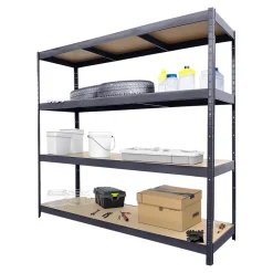 Étagère de garage en métal gris 4 plateaux en bois L. 200 x P. 50 x H. 180 cm