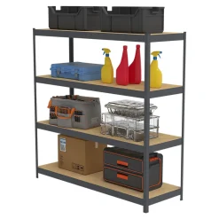 Étagère de garage en métal gris 4 plateaux en bois L. 180 x P. 60 x H. 180 cm