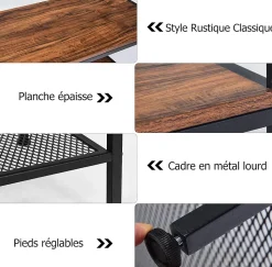 étagère de Rangement à 3 Niveaux étagère pour Micro Ondes avec 11 Crochets et Panneau Grillagé avec Pieds Antidérapants