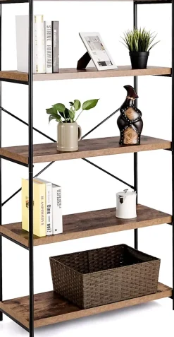 Étagère de Rangement à 5 Niveaux,Dispositif Anti-basculement,Bibliothèque Style Industriel avec Patins Antidérapants,Marron