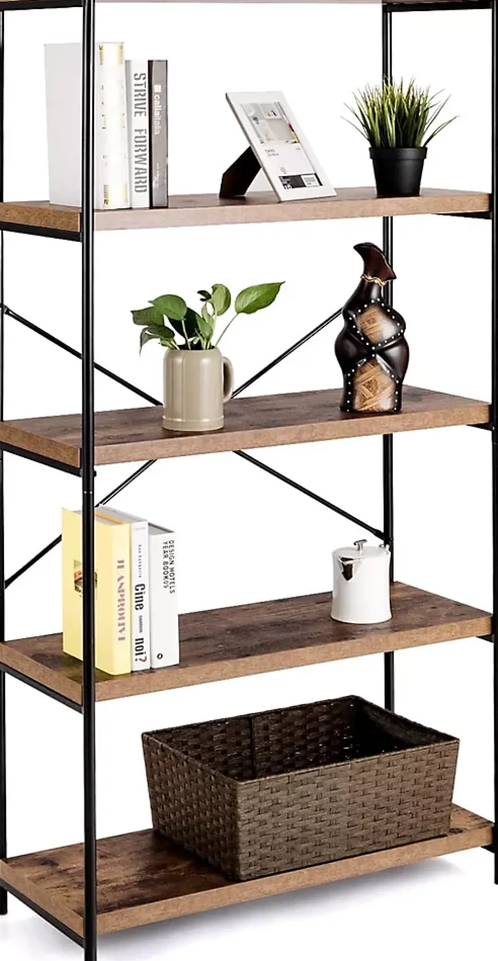 Étagère de Rangement à 5 Niveaux,Dispositif Anti-basculement,Bibliothèque Style Industriel avec Patins Antidérapants,Marron
