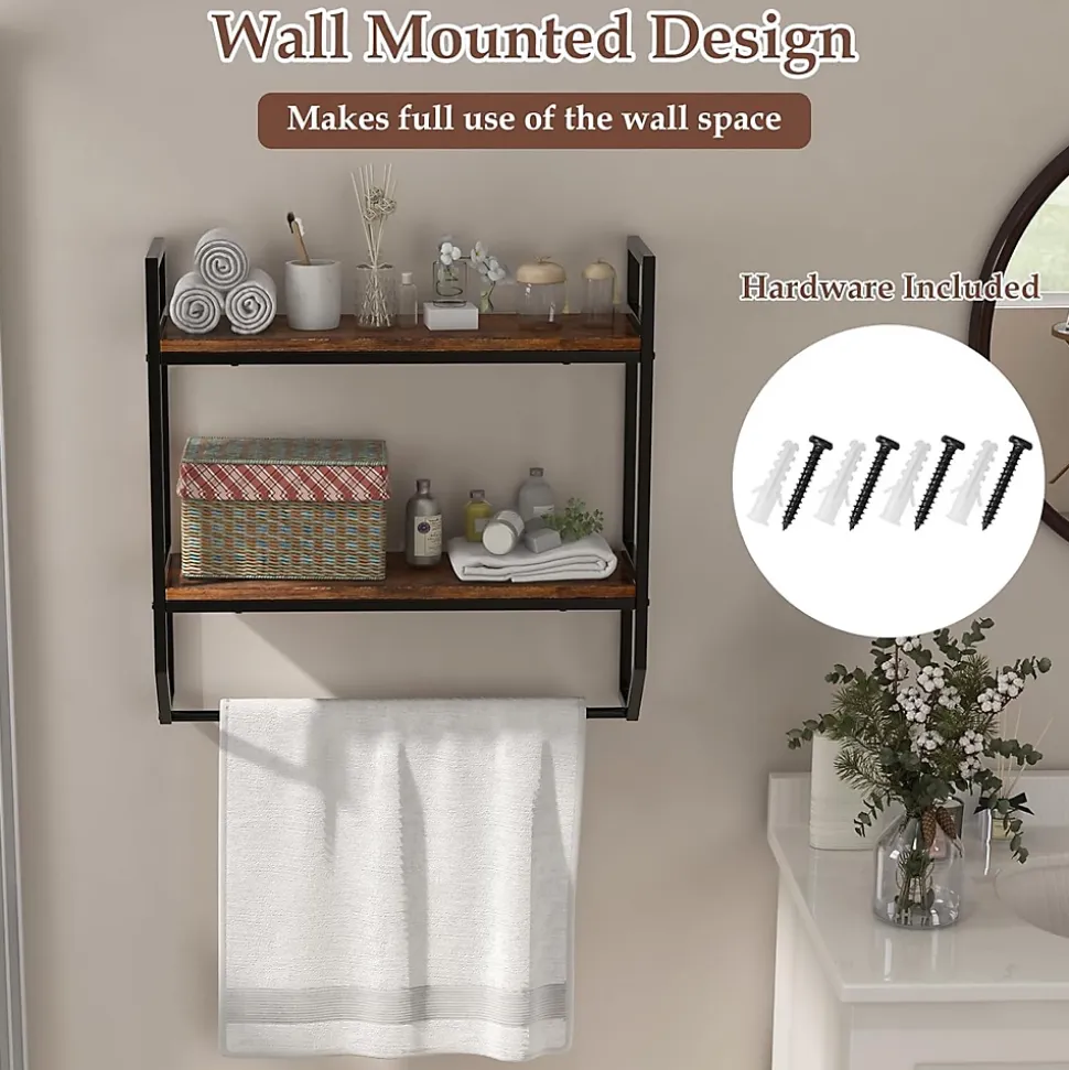 étagère de Rangement Murale, étagère à 2 Niveaux avec Porte-Serviettes, étagère avec Structure en Métal, pour Chambre, Cuisine