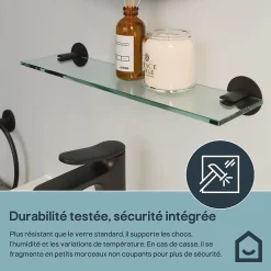 Étagère de salle de bain en verre et acier inoxydable noir H.40 cm Cavally GoodHome