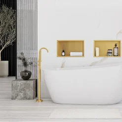ÉTAGÈRE D'ENCASTREMENT POUR SALLE DE BAINS REA 8 30X45X10 BRUSH GOLD