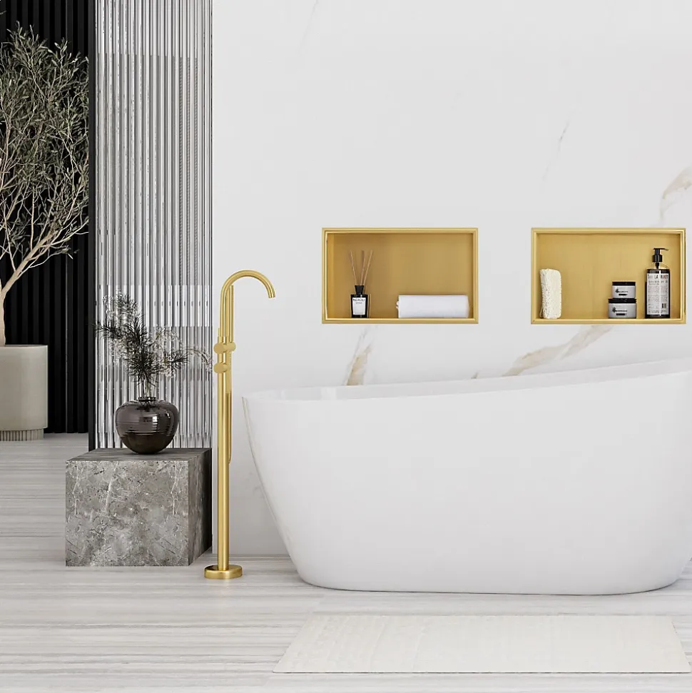 ÉTAGÈRE D'ENCASTREMENT POUR SALLE DE BAINS REA 8 30X45X10 BRUSH GOLD