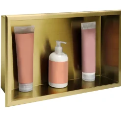 ÉTAGÈRE D'ENCASTREMENT POUR SALLE DE BAINS REA 8 30X45X10 BRUSH GOLD
