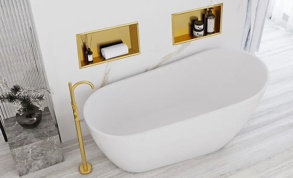 ÉTAGÈRE D'ENCASTREMENT POUR SALLE DE BAINS REA 8 30X45X10 BRUSH GOLD