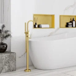 ÉTAGÈRE D'ENCASTREMENT POUR SALLE DE BAINS REA 8 30X45X10 BRUSH GOLD