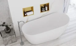 ÉTAGÈRE D'ENCASTREMENT POUR SALLE DE BAINS REA 7 30X30X10 BRUSH GOLD