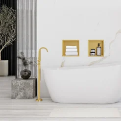 ÉTAGÈRE D'ENCASTREMENT POUR SALLE DE BAINS REA 7 30X30X10 BRUSH GOLD