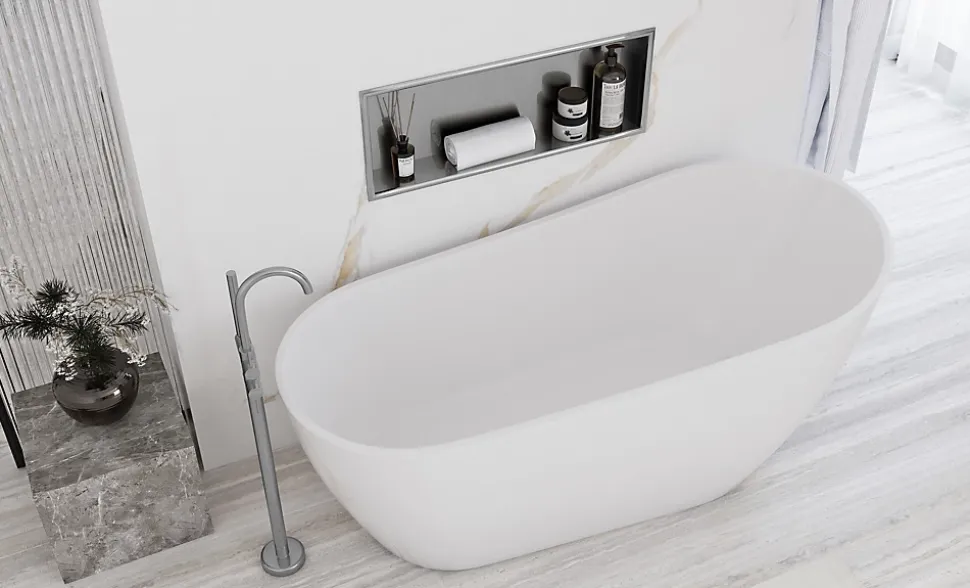 ÉTAGÈRE D'ENCASTREMENT POUR SALLE DE BAINS REA 3 30X60X10 BRUSH STEEL