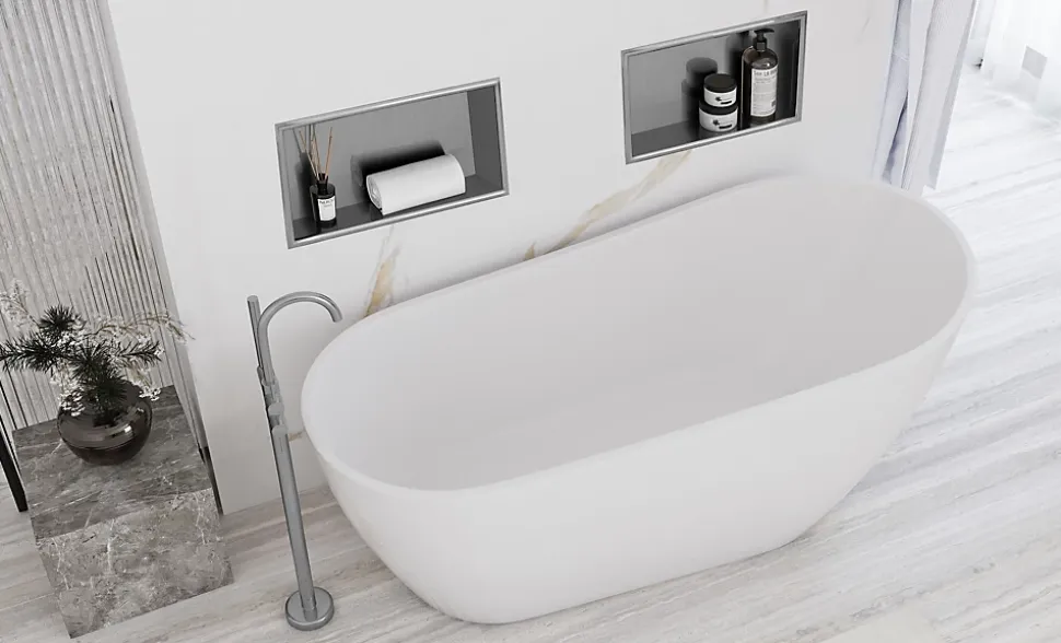 ÉTAGÈRE D'ENCASTREMENT POUR SALLE DE BAINS REA 2 30X45X10 BRUSH STEEL