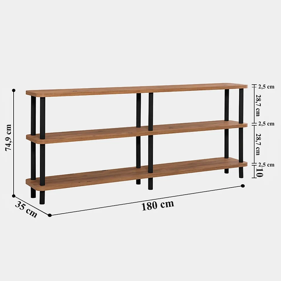 Étagère design basse noir et bois 180 cm - SOFIE