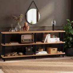 Étagère design basse noir et bois 180 cm - SOFIE