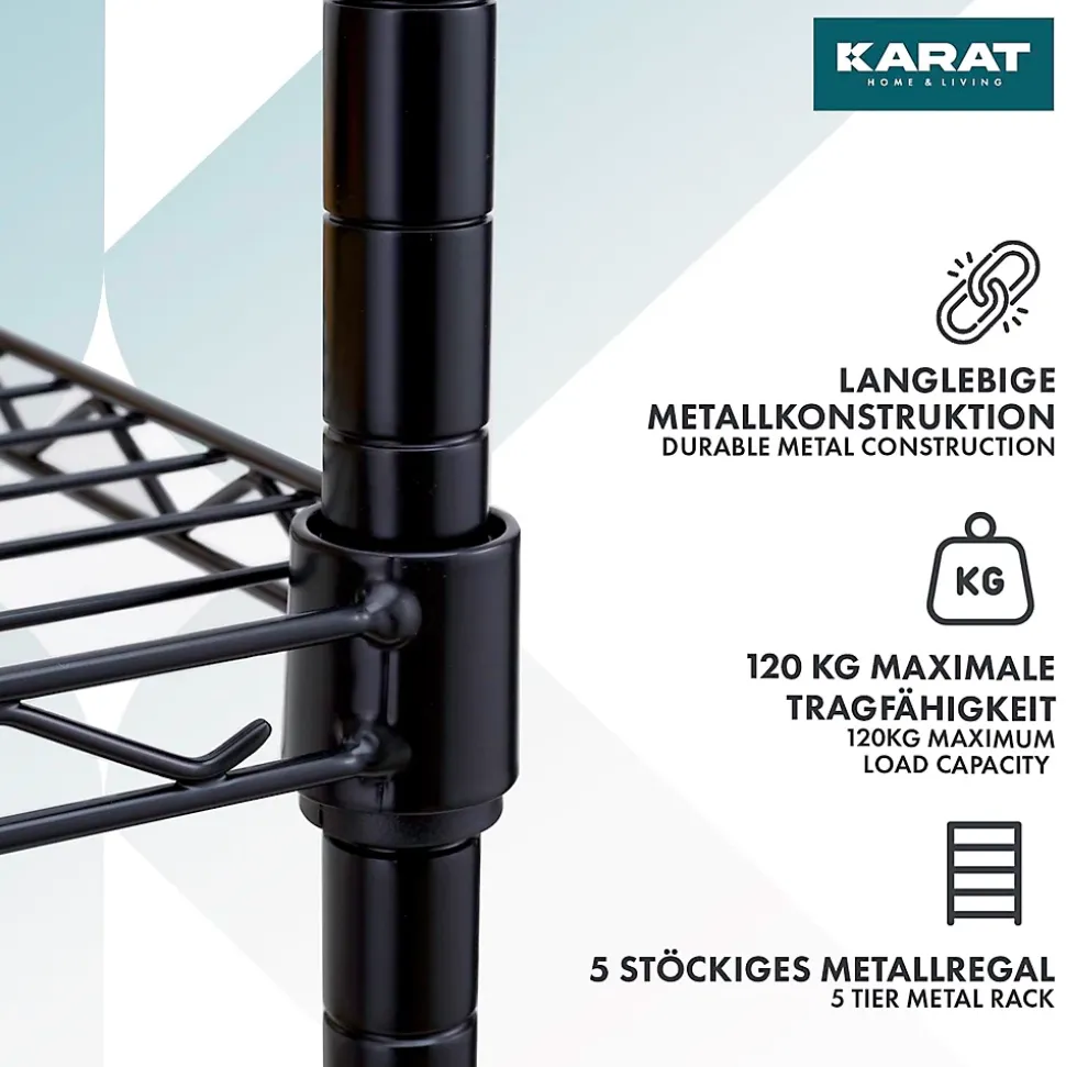 Étagère en métal avec roulettes Maya 5 Étagères 89 x 34 x 150 cm Noir Charge Max 120 kg - Floordirekt