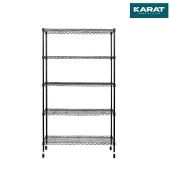 Étagère en métal avec roulettes Maya 5 Étagères 89 x 34 x 150 cm Noir Charge Max 120 kg - Floordirekt