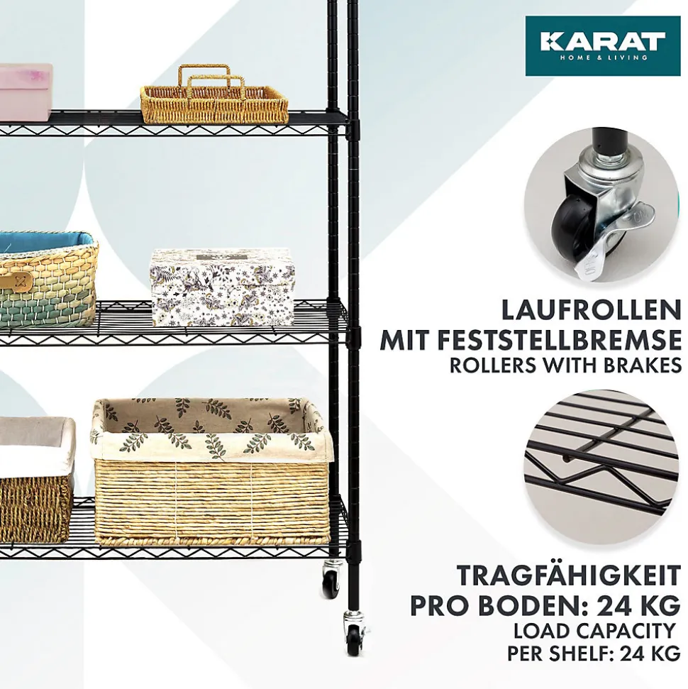 Étagère en métal avec roulettes Maya 5 Étagères 89 x 34 x 150 cm Noir Charge Max 120 kg - Floordirekt
