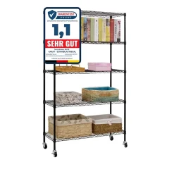 Étagère en métal avec roulettes Maya 5 Étagères 89 x 34 x 150 cm Noir Charge Max 120 kg - Floordirekt