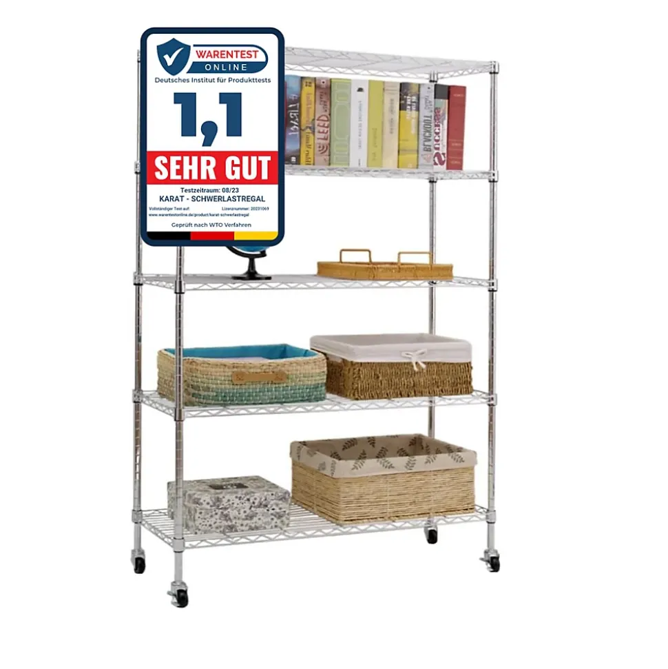 Étagère en métal avec roulettes Maya 5 Étagères 89 x 34 x 150 cm Chromé Charge Max 120 kg - Floordirekt