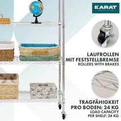 Étagère en métal avec roulettes Maya 5 Étagères 89 x 34 x 150 cm Chromé Charge Max 120 kg - Floordirekt