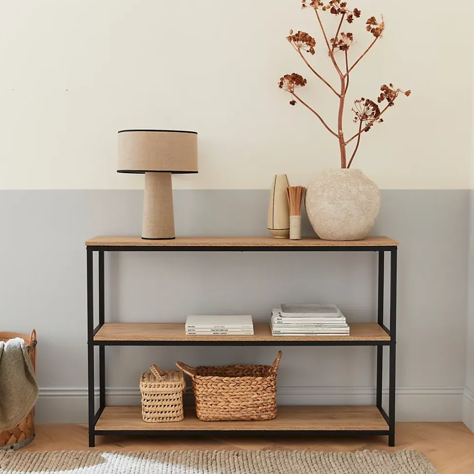 Étagère en métal noir et décor bois - Loft - bibliothèque 3 niveaux. 120x30x80cm