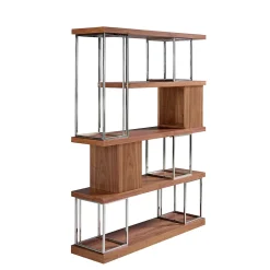 Étagère Moderne en Noyer et Acier Inoxydable Chromé pour Intérieur Élégant