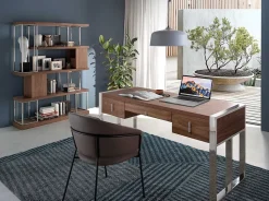 Étagère Moderne en Noyer et Acier Inoxydable Chromé pour Intérieur Élégant