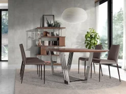 Étagère Moderne en Noyer et Acier Inoxydable Chromé pour Intérieur Élégant