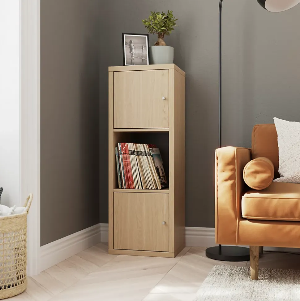 Étagère modulable 3 cubes avec 2 portes GoodHome Mixxit effet chêne