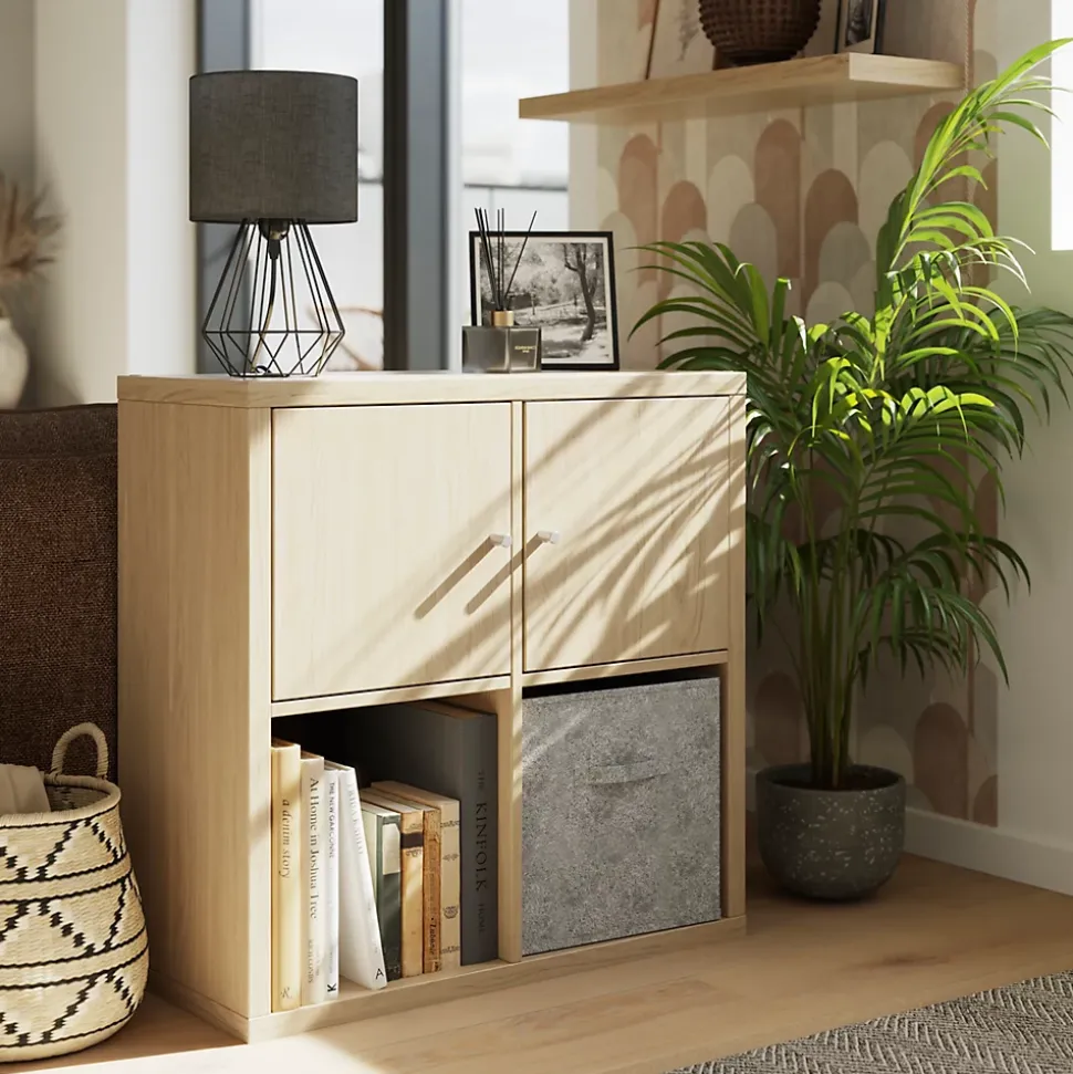 Étagère modulable 4 cubes avec 2 portes GoodHome Mixxit effet chêne