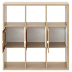 Étagère modulable 9 cubes avec 3 portes en rotin GoodHome Mixxit effet bois