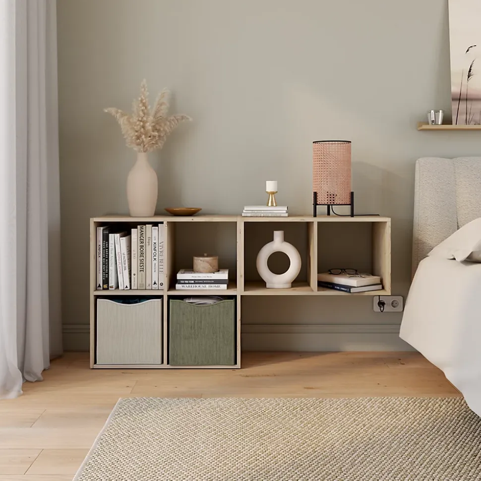 Étagère modulable 6 cubes avec 2 boîtes de rangement GoodHome Mixxit effet pin