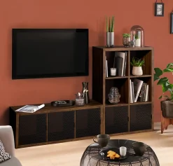 Étagère modulable 3 cubes GoodHome Mixxit effet noyer