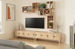 Étagère modulaire Dinamic avec 4 cubes en pin massif 140x36,2x33cm