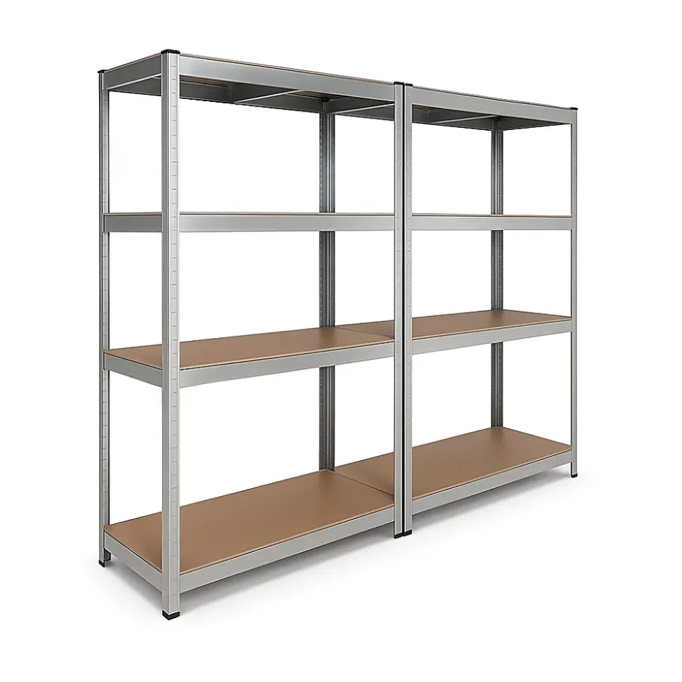 Étagère métallique 160 x 160 cm double, 8 plateaux, 640 kg, acier galvanisé, modulable et robuste