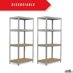 Étagère métallique 160 x 160 cm double, 8 plateaux, 640 kg, acier galvanisé, modulable et robuste