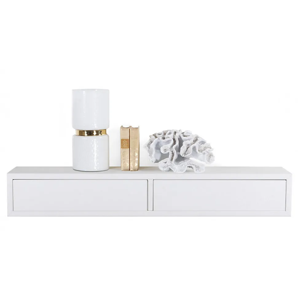 Étagère murale avec tiroir, table de chevet suspendue, étagère murale, blanche, 88,2 x 13,4 x 20 cm - Domino