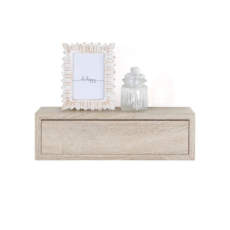 Étagère murale avec tiroir, table de chevet suspendue, chêne Sagerau, 45 x 13,4 x 20 cm - Legolo