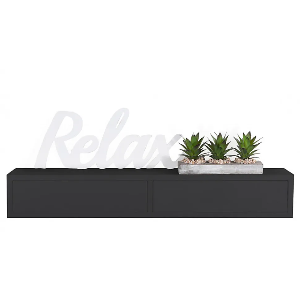 Étagère murale avec tiroir, table de chevet suspendue, étagère murale, noire, 88,2 x 13,4 x 20 cm - Domino