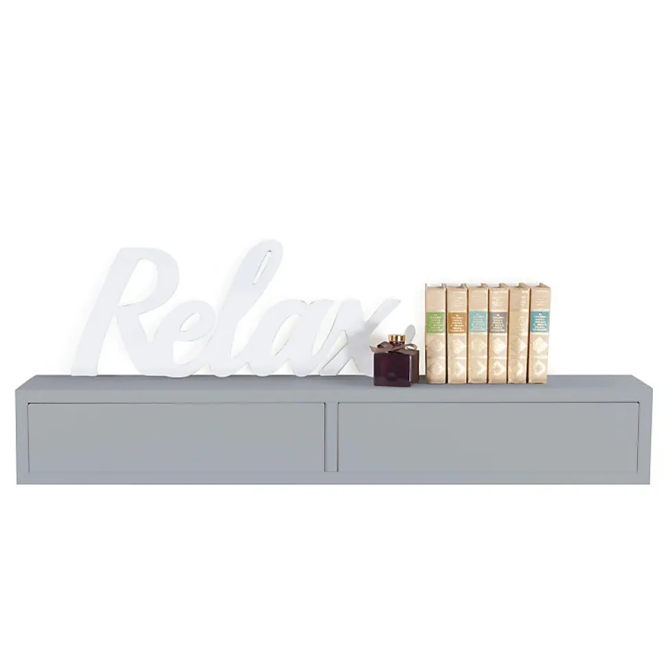 Étagère murale avec tiroir, table de chevet suspendue, étagère murale, grise, 88,2 x 13,4 x 20 cm - Domino