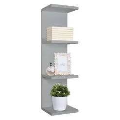 Étagère murale, bibliothèque flottante, étagère murale, gris pierre, 25,5x93x23,7 cm - Petite bibliothèque