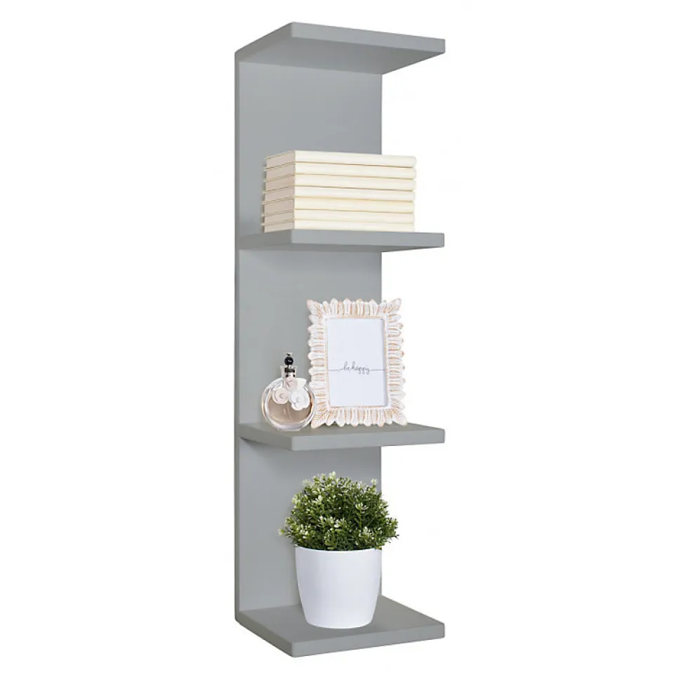 Étagère murale, bibliothèque flottante, étagère murale, gris pierre, 25,5x93x23,7 cm - Petite bibliothèque