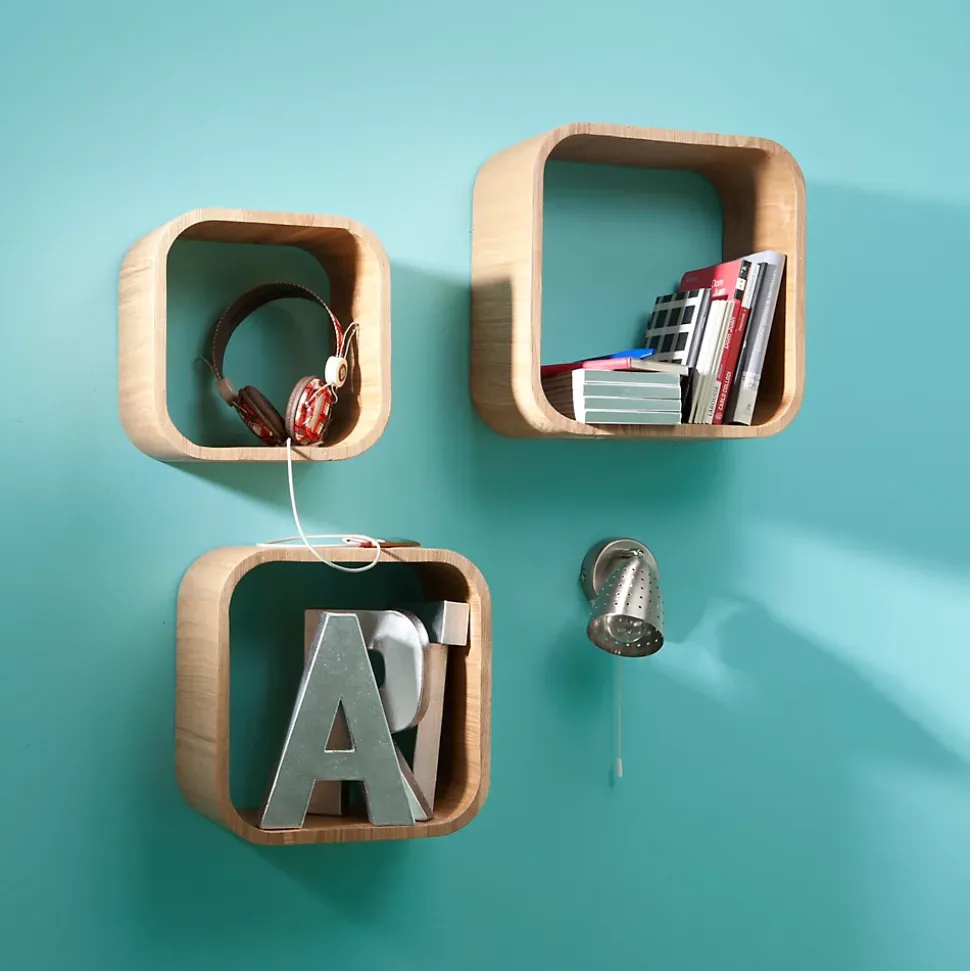Étagère murale cube modulable Cusko Form, bois effet chêne vendue par 3 pièces