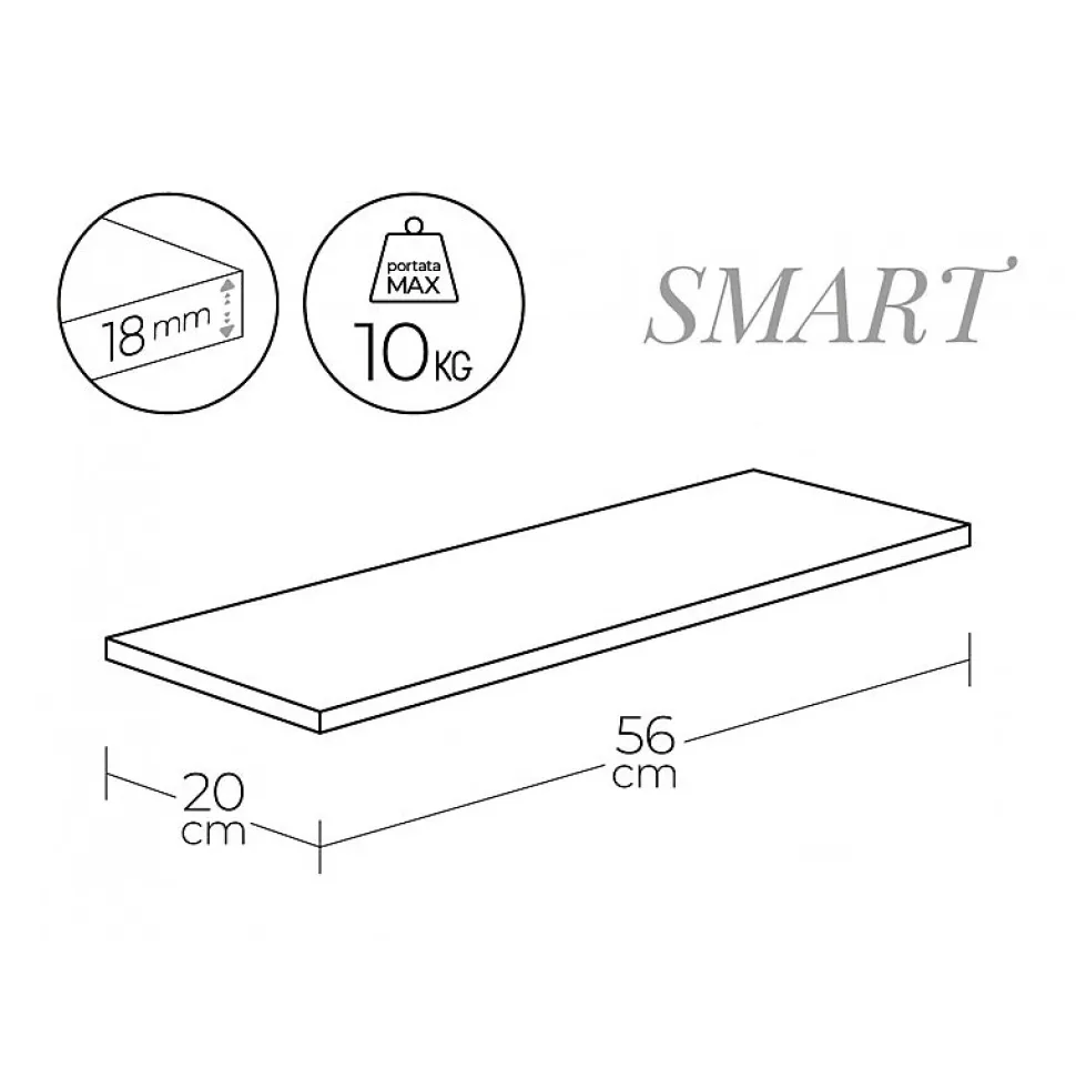 Étagère murale en bois blanc, 56x20x1,8 cm - Smart