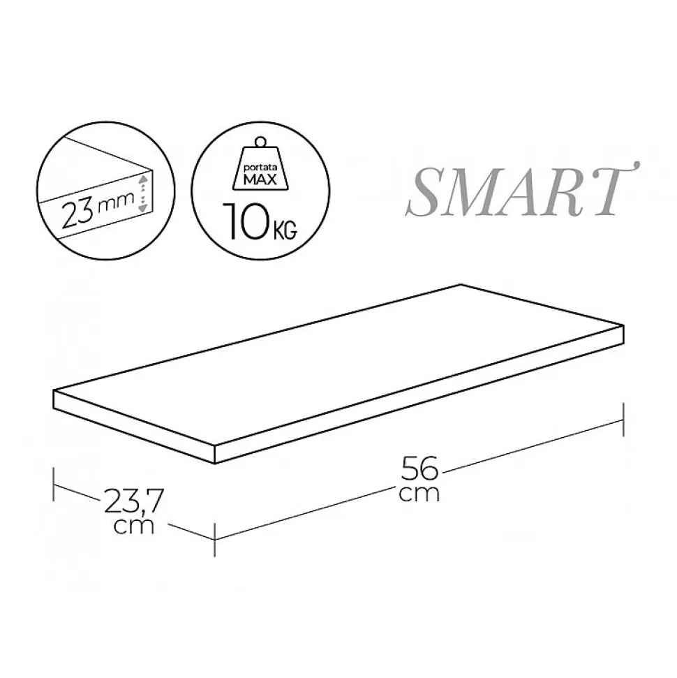 Étagère murale en bois, chêne tabac, 56x23,7x2,3 cm - Smart