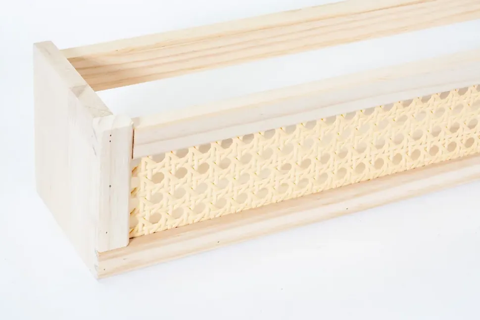 Étagère murale en bois effet chêne et cannage rotin L.50 x H.10 x P.10 Ariane