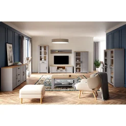 Étagère murale L160 cm revêtement décor chêne et gris clair - ANTIBES