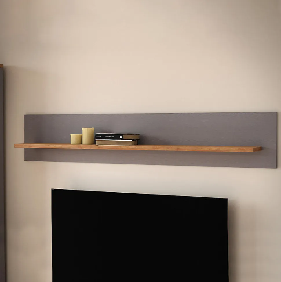 Étagère murale L160 cm revêtement décor chêne et gris clair - ANTIBES
